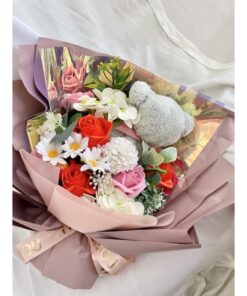 Soap Mixed Flowers Bouquet with Teddy Bear Gift Set - Image 3