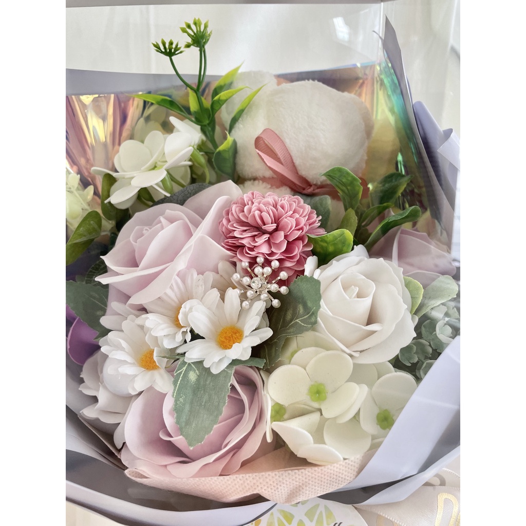 Soap Mixed Flowers Bouquet with Teddy Bear Gift Set - Image 7