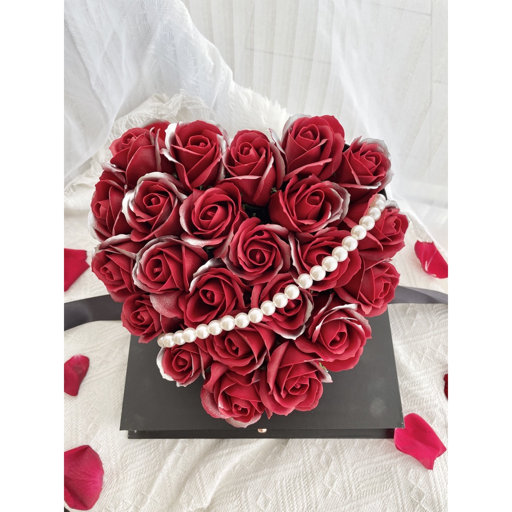 Romantic Soap Roses in Red Premium Gift Box with drawer - Image 2