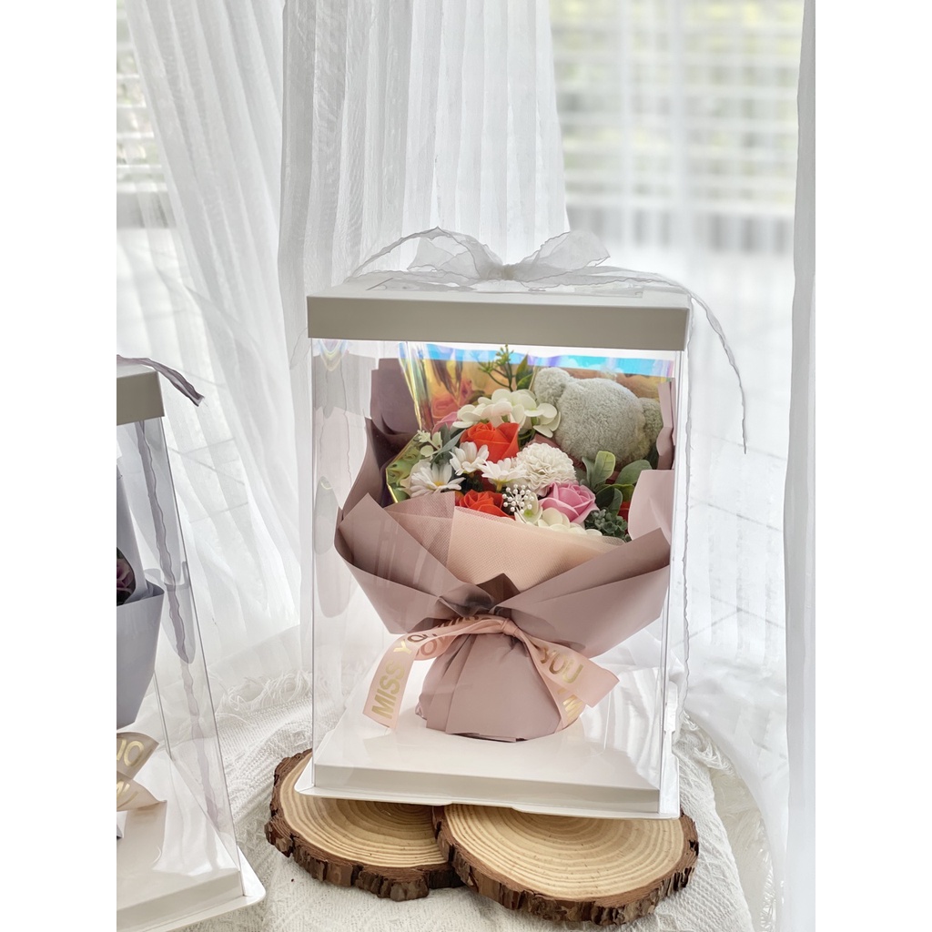 Soap Mixed Flowers Bouquet with Teddy Bear Gift Set - Image 2
