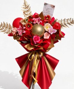 Grand Opening Flower Stand Red Gold | Soap Rose & Artificial Lily Standee | Shop Opening Congratulatory Stand