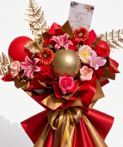 Grand Opening Flower Stand Red Gold | Soap Rose & Artificial Lily Standee | Shop Opening Congratulatory Stand - Image 2