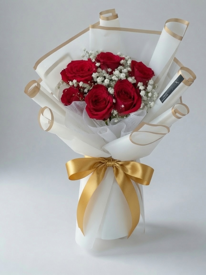 Red Rose Bouquet Golden Romance