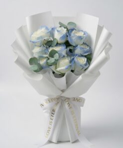 Rose Bouquet 9 Blue Stalks In Embrace