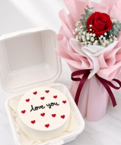Single Rose Bouquet & Bento Cake | Flower & Cake Set - Image 2