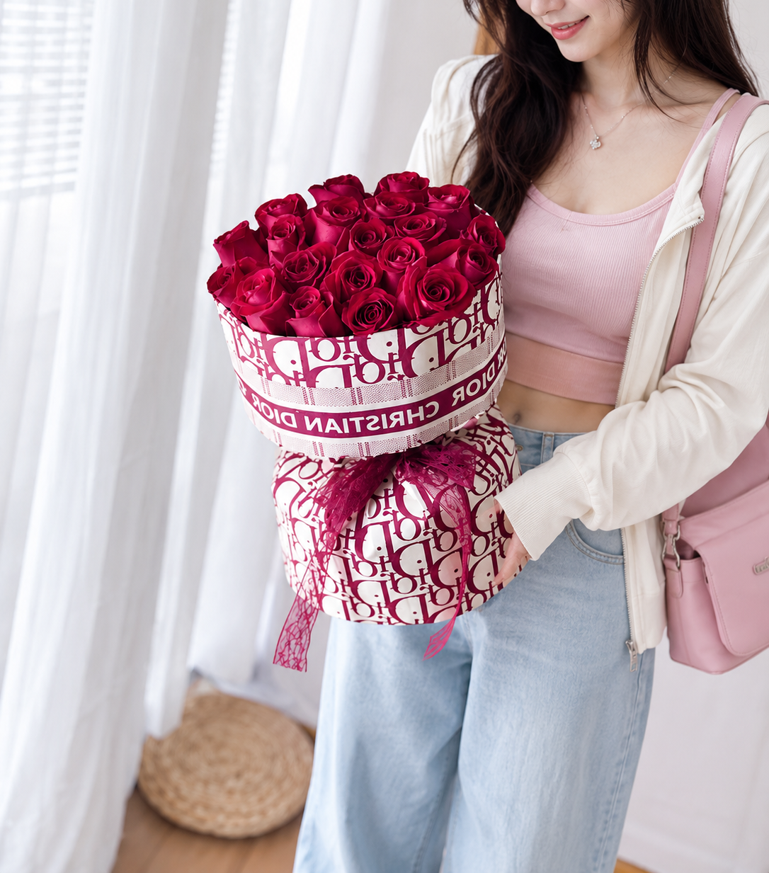 Red Rose Bouquet Dior-Inspired