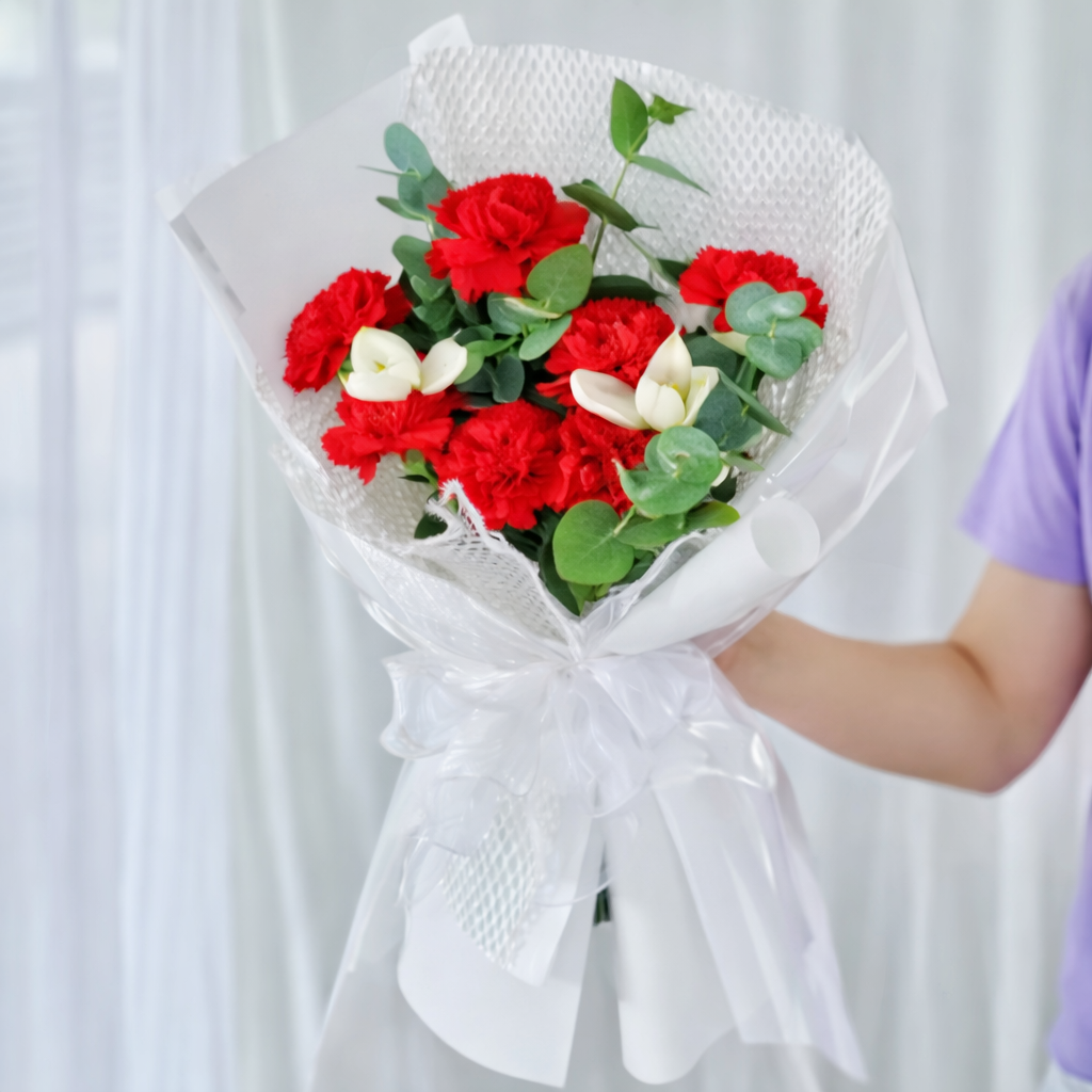 Mother’s Day Bouquet Crimson Carnation Tulip - Image 2