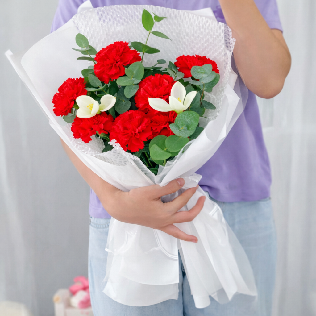 Mother’s Day Bouquet Crimson Carnation Tulip