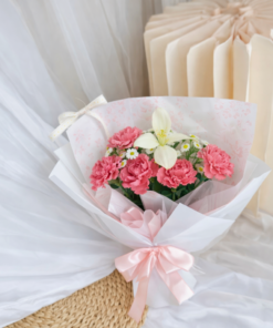 Mother’s Day Bouquet Pink Carnation Tulip - Image 3
