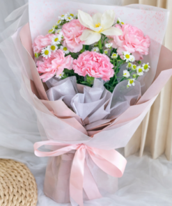 Mother’s Day Bouquet Pink Carnation Tulip - Image 4