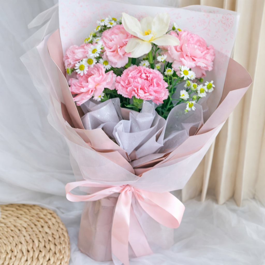 Mother’s Day Bouquet Pink Carnation Tulip - Image 4