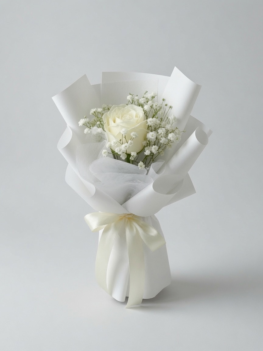 Single Rose Bouquet White Aurora’s Caress