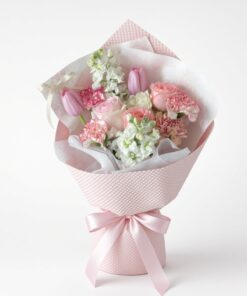 Fresh Pink Mixed Bouquet | Tulips, Roses & Carnations