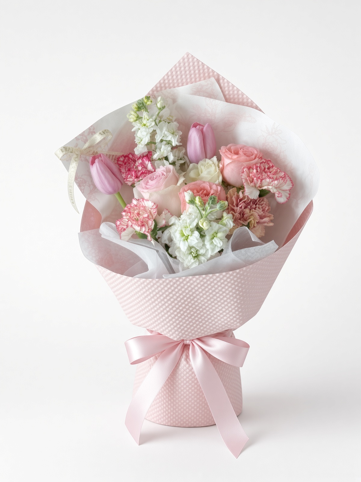 Fresh Pink Mixed Bouquet | Tulips, Roses & Carnations