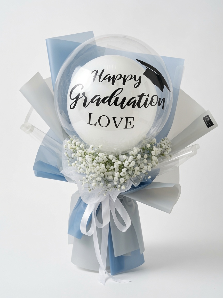 Graduation Baby Breath Hot Air Balloon Bouquet
