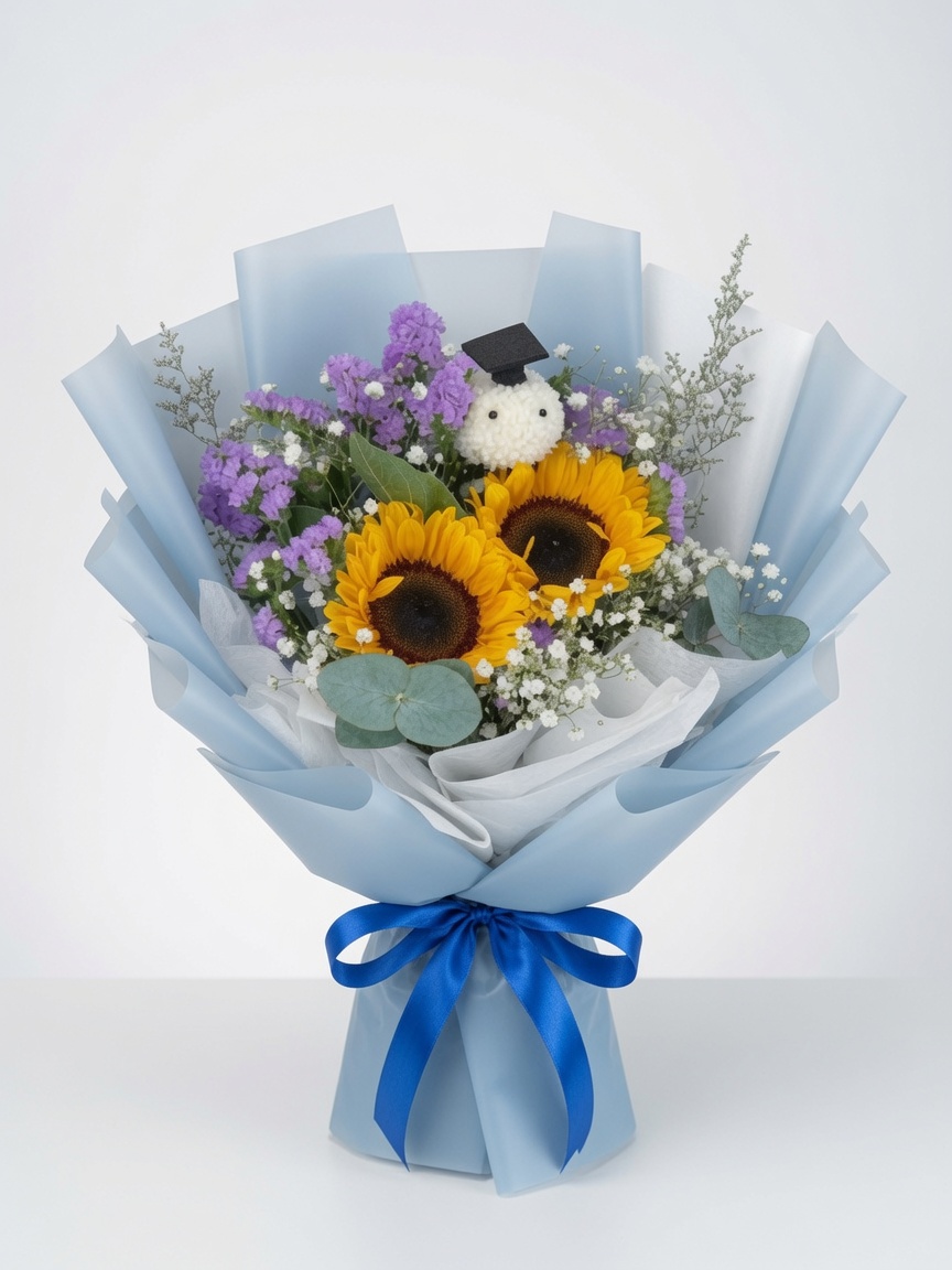 Graduation Bouquet Sunflower Blue Horizon