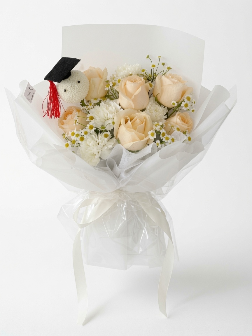 Graduation Bouquet Rose Ivory Laurea