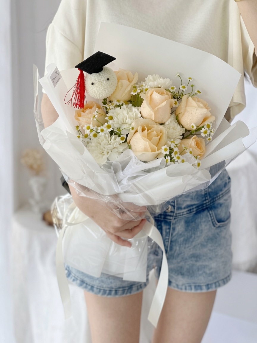 Graduation Bouquet Rose Ivory Laurea - Image 2