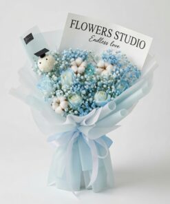 Graduation Bouquet Baby Breath Blue Triumph
