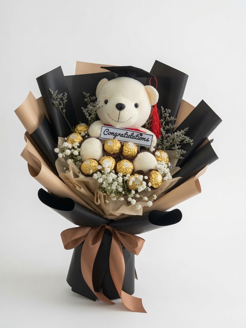 Graduation Bouquet Chocolate Golden Bear Hug