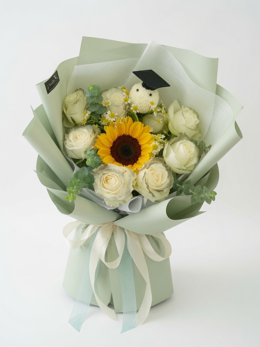 Graduation Bouquet Sunflower White Triumph