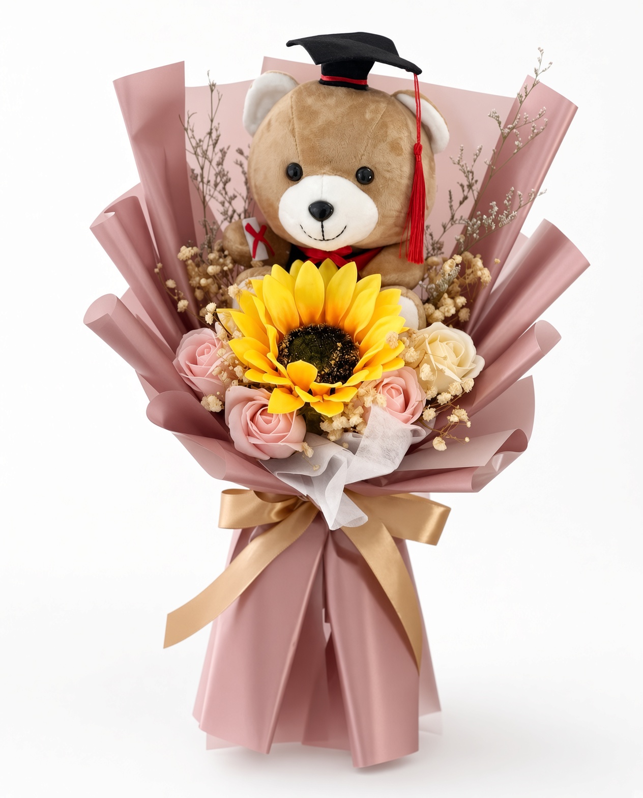 Graduation Bouquet Artificial Flower Rose Gold