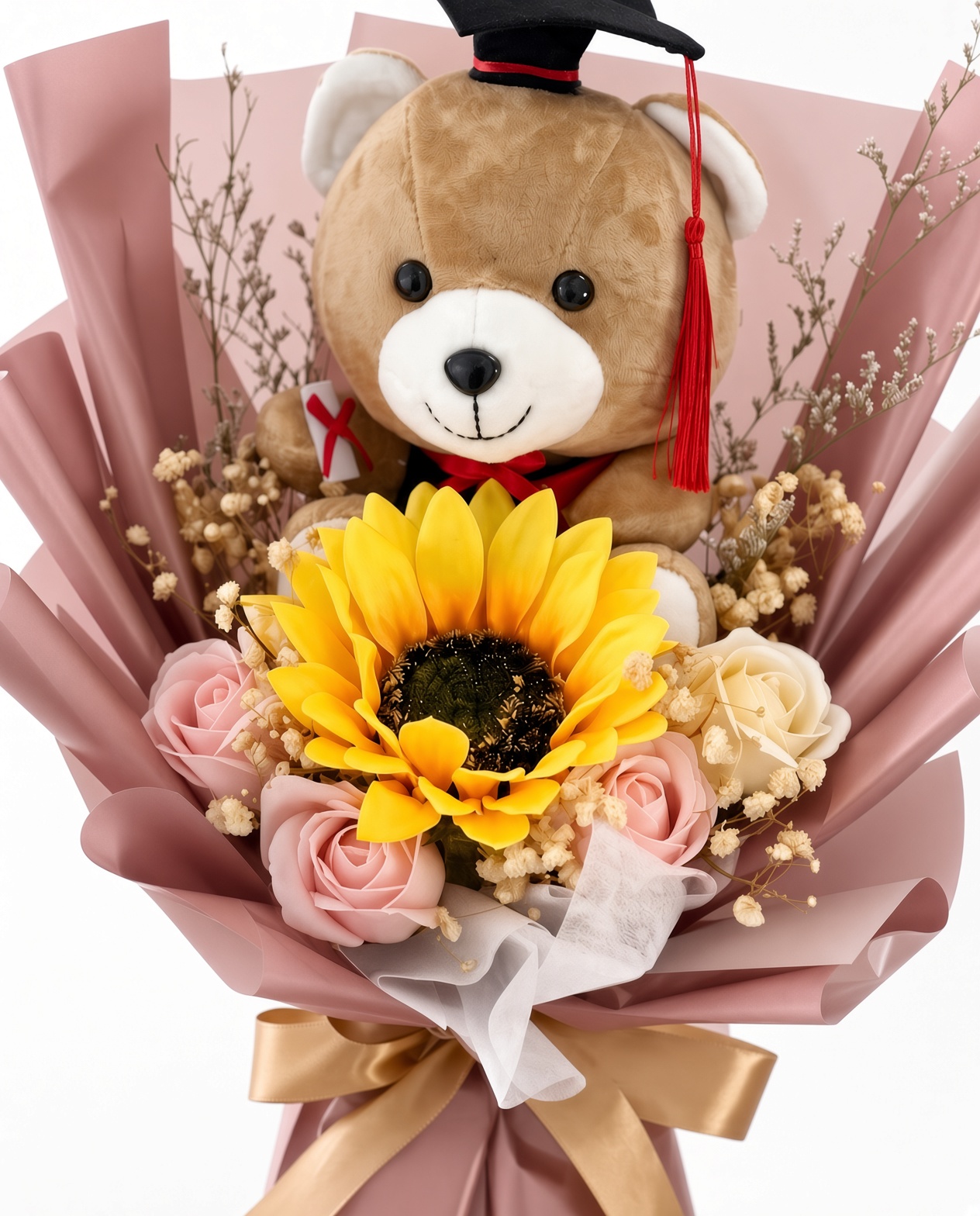 Graduation Bouquet Artificial Flower Rose Gold - Image 2