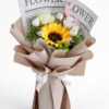 Sunflower Soap Flower Bouquet | White Roses & Newspaper Wrap