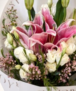 Fresh Pink Lily Bouquet with White Eustomas | Oriental Lilies & Lisianthus - Image 2