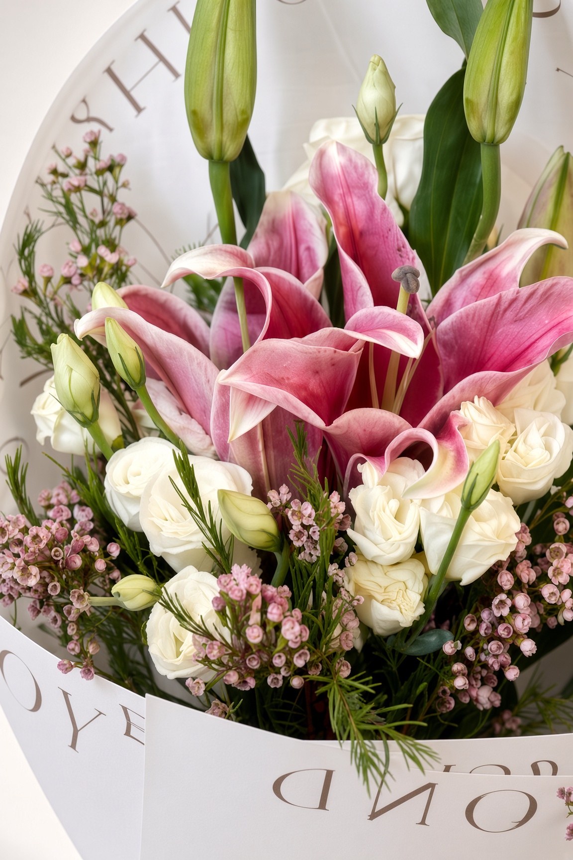 Fresh Pink Lily Bouquet with White Eustomas | Oriental Lilies & Lisianthus - Image 2