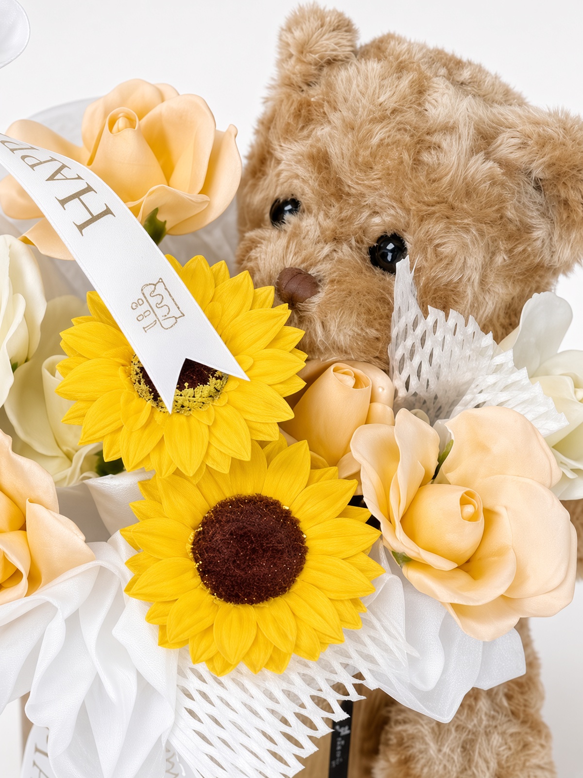 Soap Flower Birthday Box | Sunflowers, Roses & Teddy Bear - Image 2