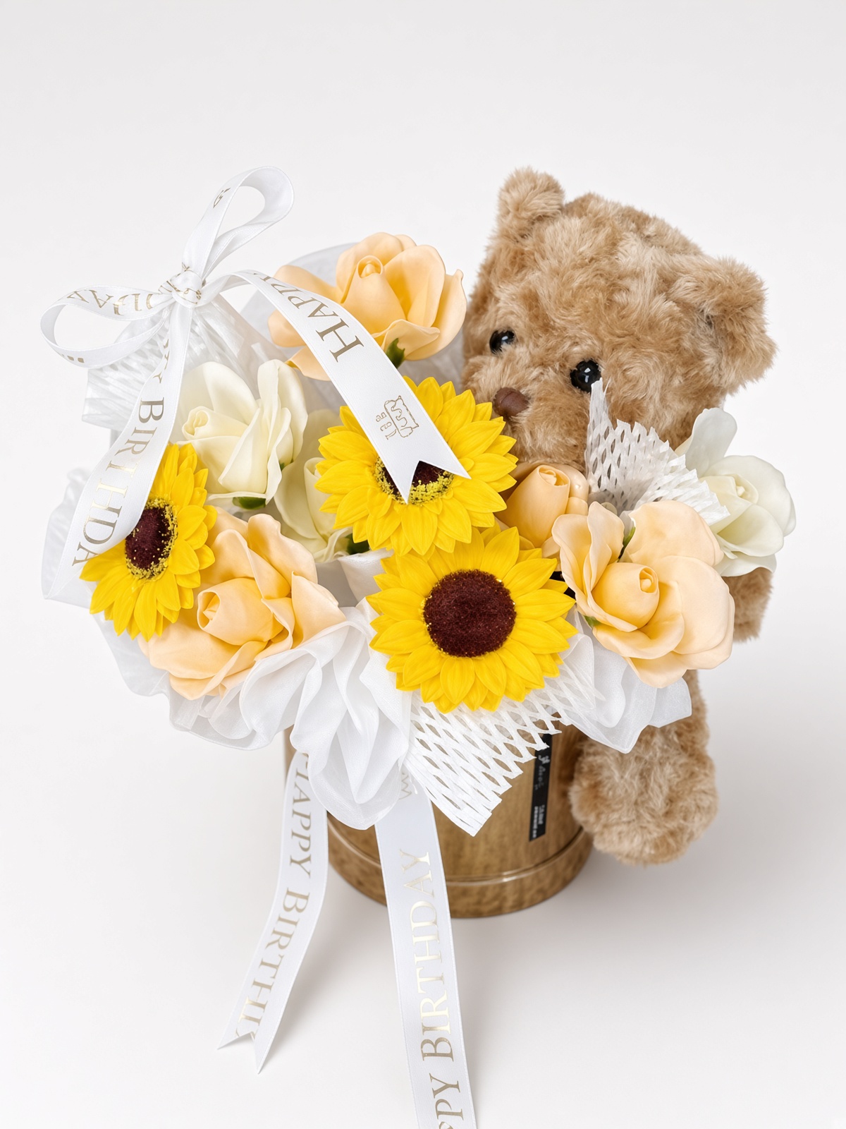 Soap Flower Birthday Box | Sunflowers, Roses & Teddy Bear