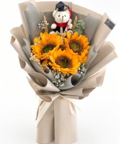 Graduation Soap Flower Bouquet | 3 Sunflowers & Baby’s Breath