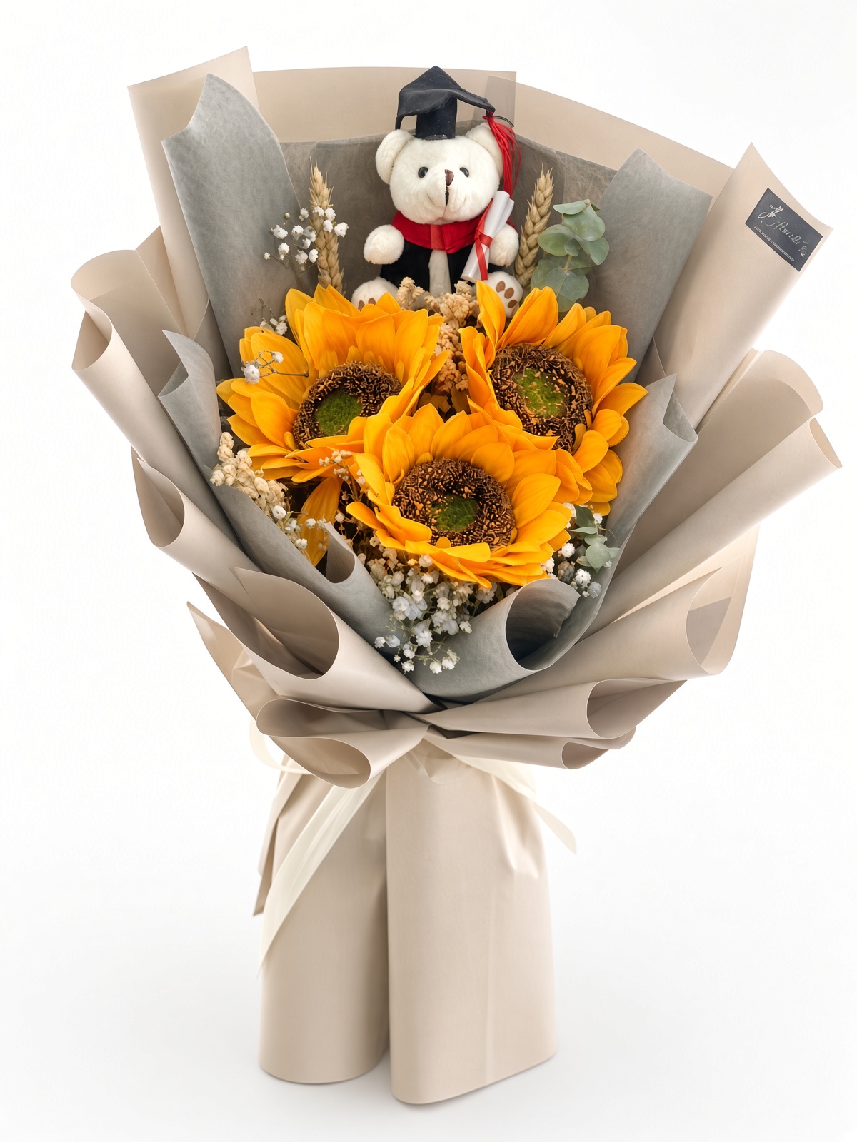 Graduation Soap Flower Bouquet | 3 Sunflowers & Baby’s Breath
