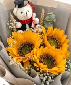 Graduation Soap Flower Bouquet | 3 Sunflowers & Baby’s Breath - Image 2