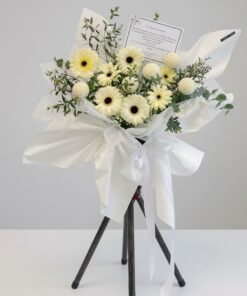 Condolences Stand White Gerbera & Ping Pong