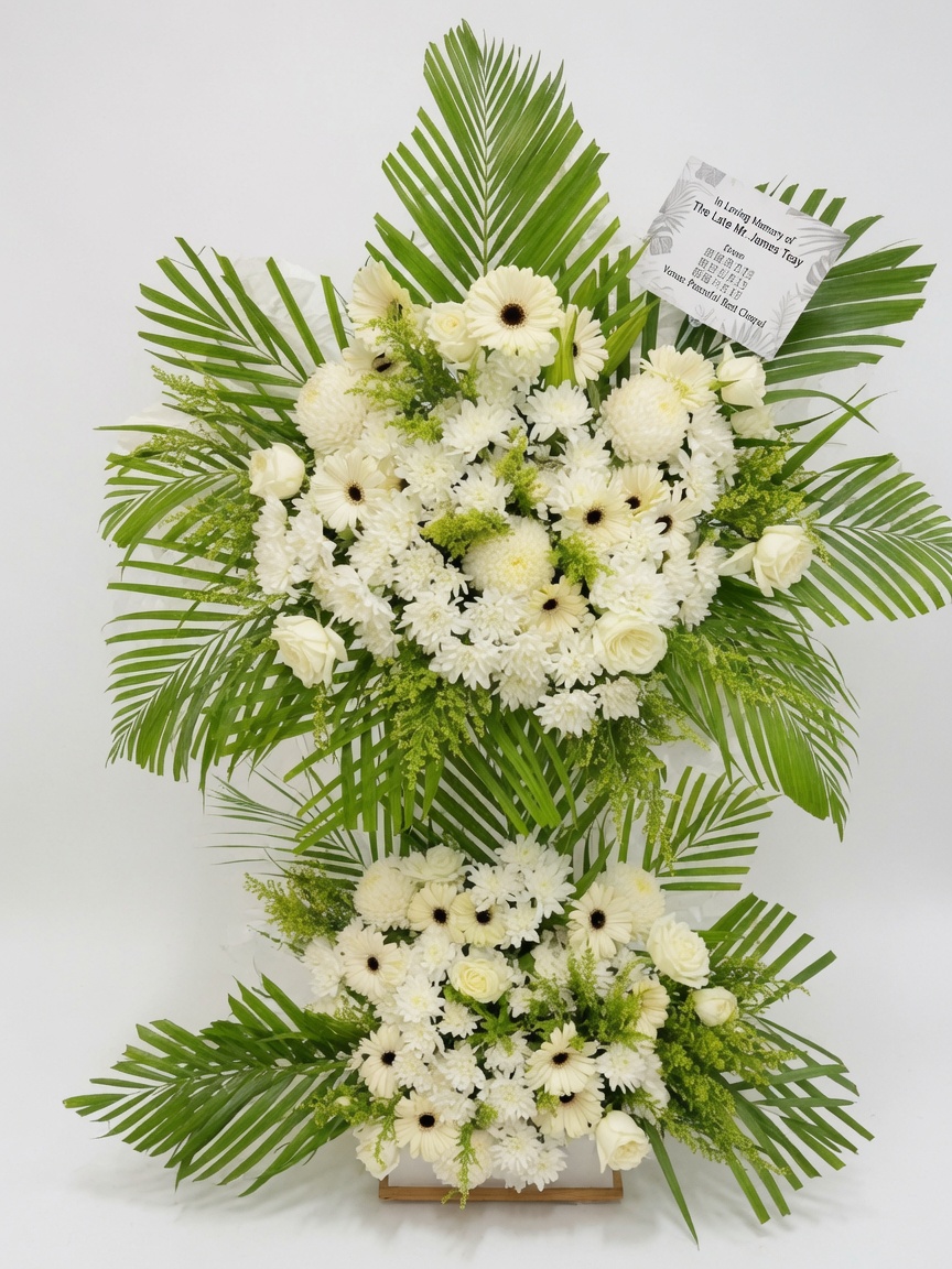Condolences Stand Premium White Gerbera & Rose
