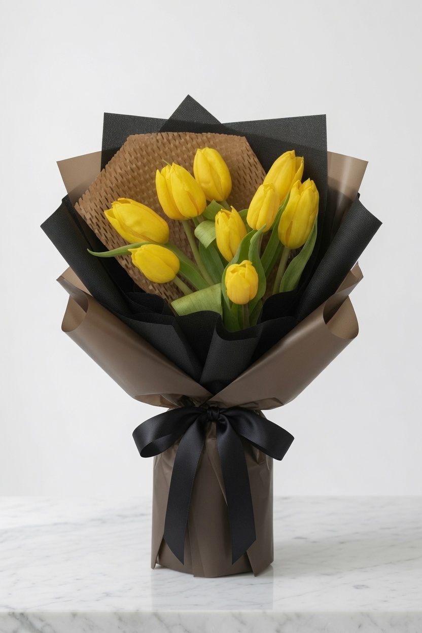 Yellow Tulip Bouquet Midnight Sun-kissed