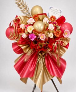 Grand Opening Flower Stand Red Gold | Soap & Artificial Flower Standee | Shop Opening Congratulatory Stand