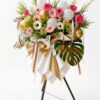 Grand Opening Flower Stand | Fresh Pink Gerbera & Monstera Standee | Shop Opening Congratulatory Flowers