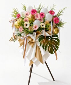 Grand Opening Flower Stand | Fresh Pink Gerbera & Monstera Standee | Shop Opening Congratulatory Flowers