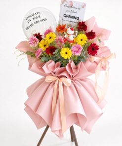 Grand Opening Flower Stand | Fresh Colourful Gerbera with Lucky Cat | Shop Opening Congratulatory Stand