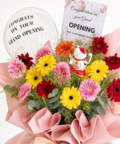 Grand Opening Flower Stand | Fresh Colourful Gerbera with Lucky Cat | Shop Opening Congratulatory Stand - Image 2