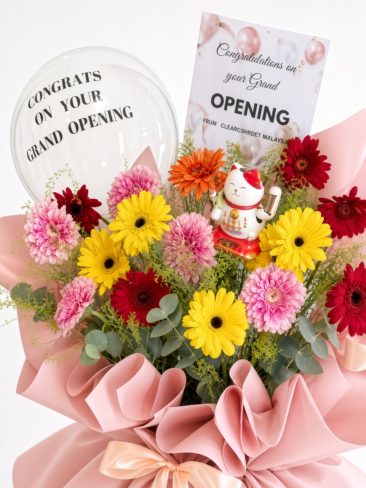 Grand Opening Flower Stand | Fresh Colourful Gerbera with Lucky Cat | Shop Opening Congratulatory Stand - Image 2