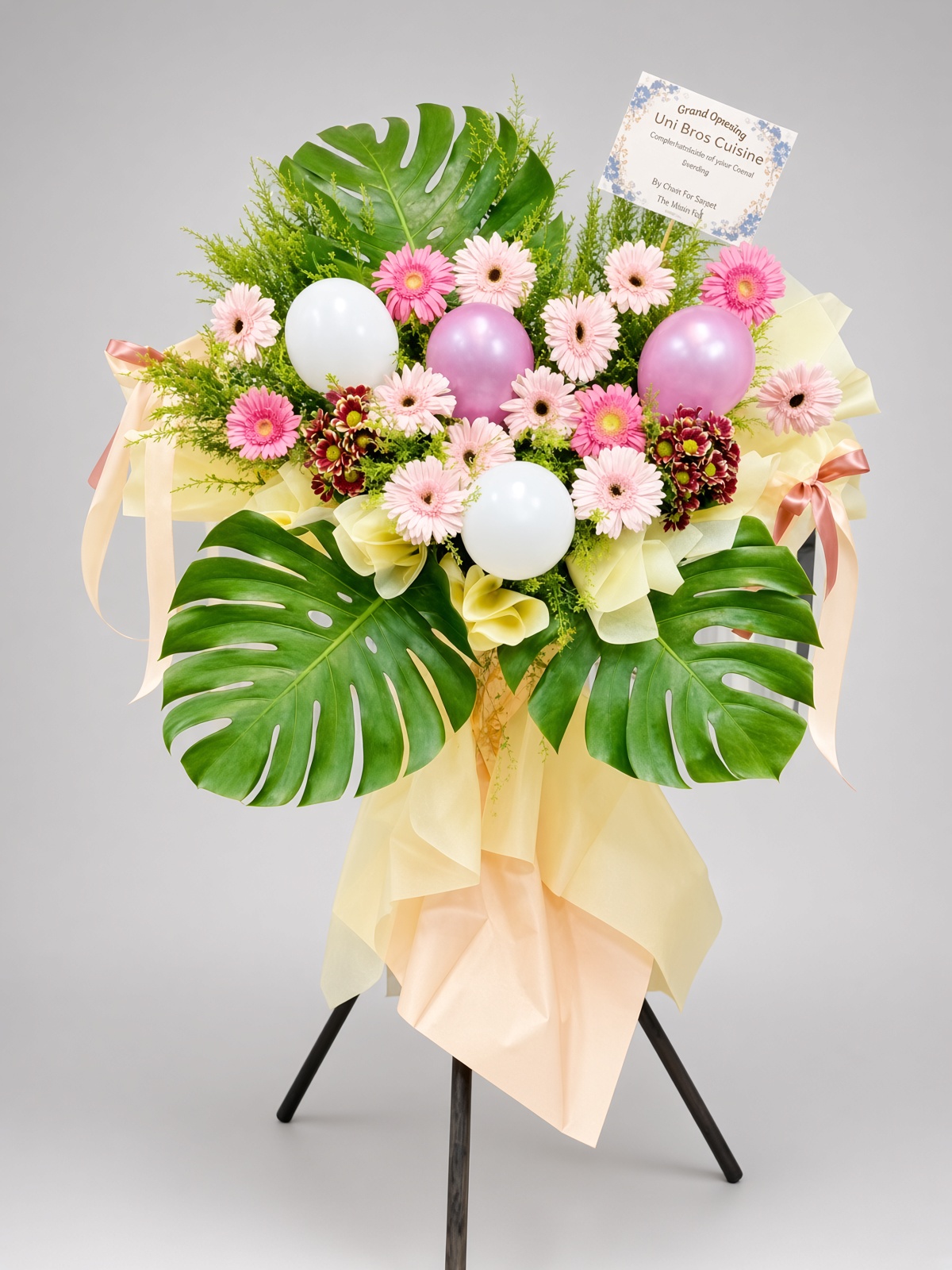 Grand Opening Flower Stand | Fresh Gerbera & Monstera Congratulatory Stand | Shop Opening Flowers