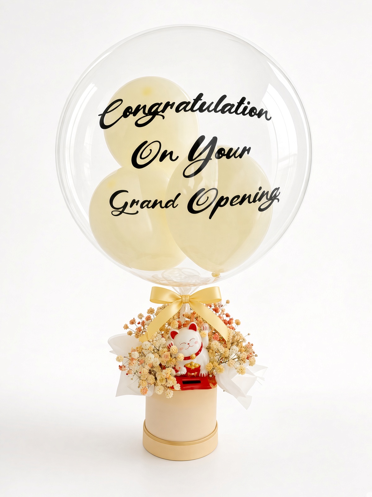 Grand Opening Balloon Box with Lucky Cat | Fresh Baby’s Breath Flower Box | Shop Opening Gift