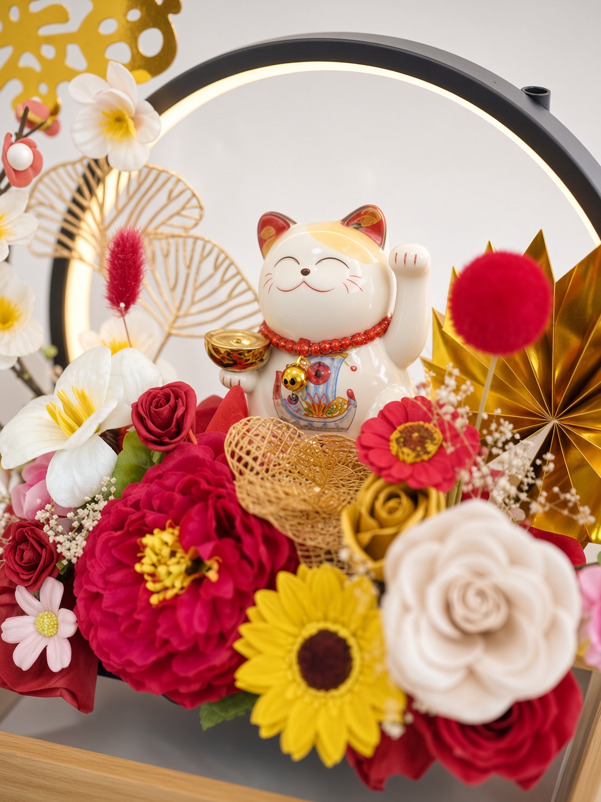 Lucky Cat Maneki Neko LED Opening Box | Soap & Artificial Flowers - Image 2