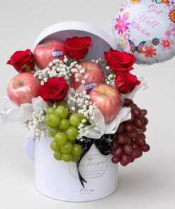 Get Well Soon Red Rose Fruit Basket | Fresh Roses, Apples & Grapes