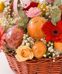 Rose & Gerbera Fresh Fruit Basket | Flowers & Seasonal Fruits - Image 2