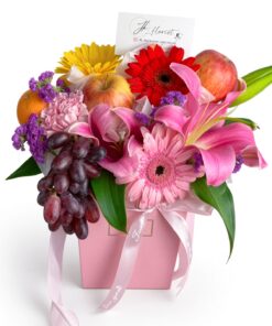 Fresh Fruit & Flower Gift Basket | Lilies, Gerberas & Seasonal Fruits